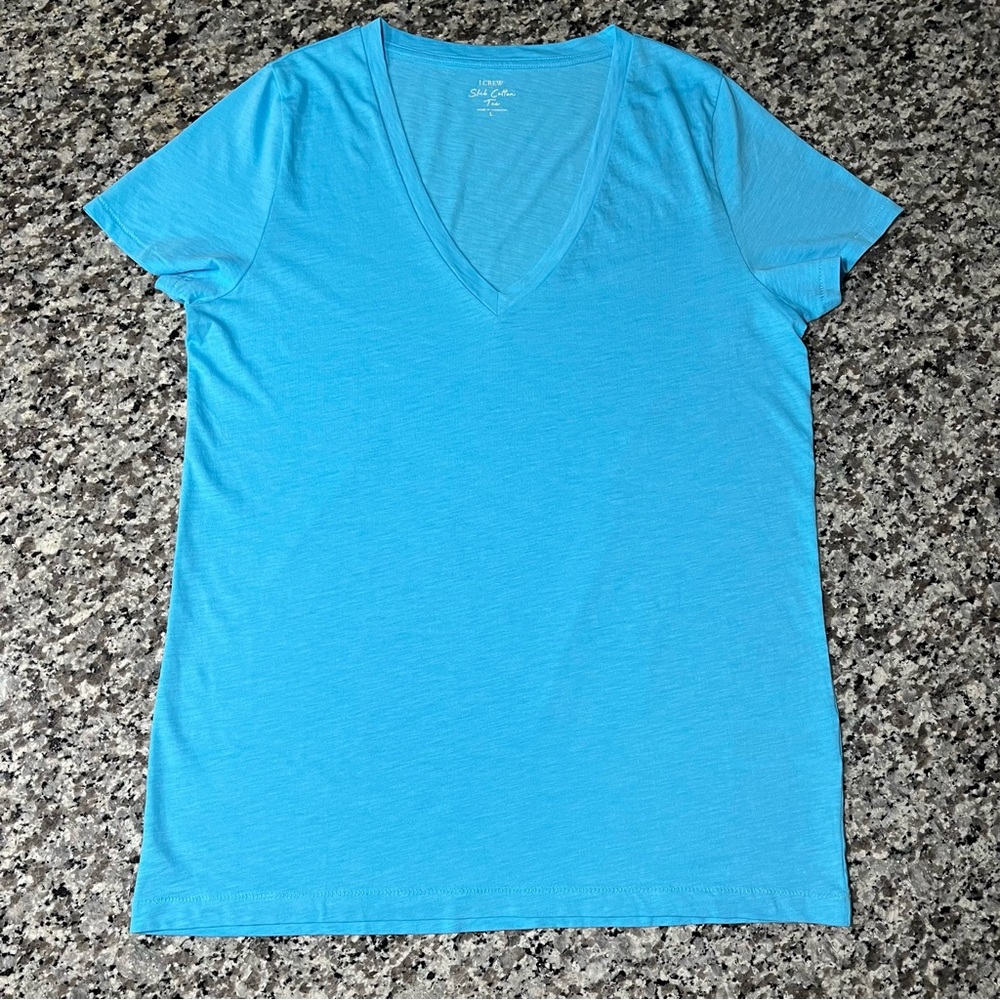 J Crew Top L Slub Cotton Tee Blue